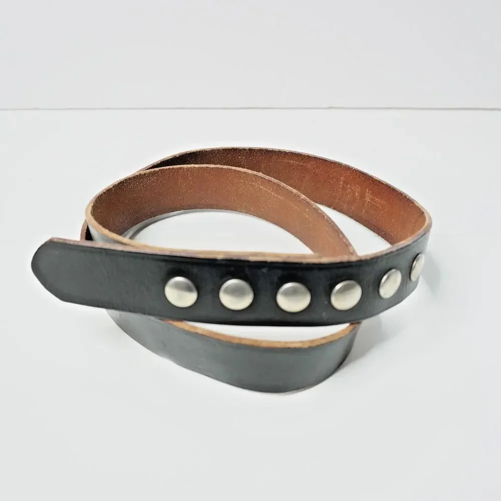 Vintage Black Leather Belt Snap Closure Adjustable 40 Moto VTG Biker‎ Studded